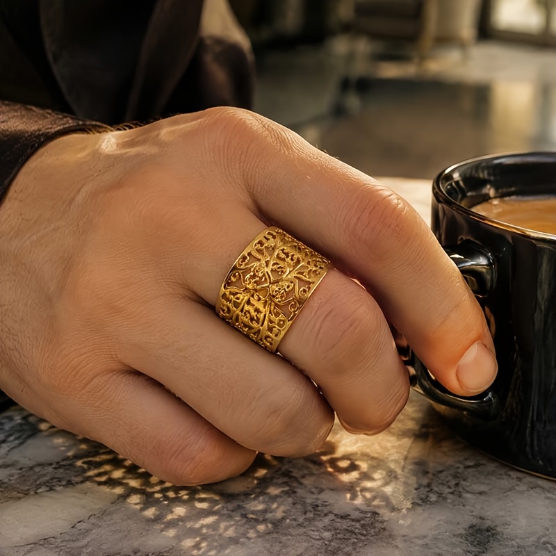 Vintage Gothic Wide Hollow Open Ring, Filigree Pattern
